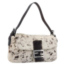 FENDI Mamma Baguette Shoulder Bag Harako leather Ivory Silver Auth 211390SAM-1