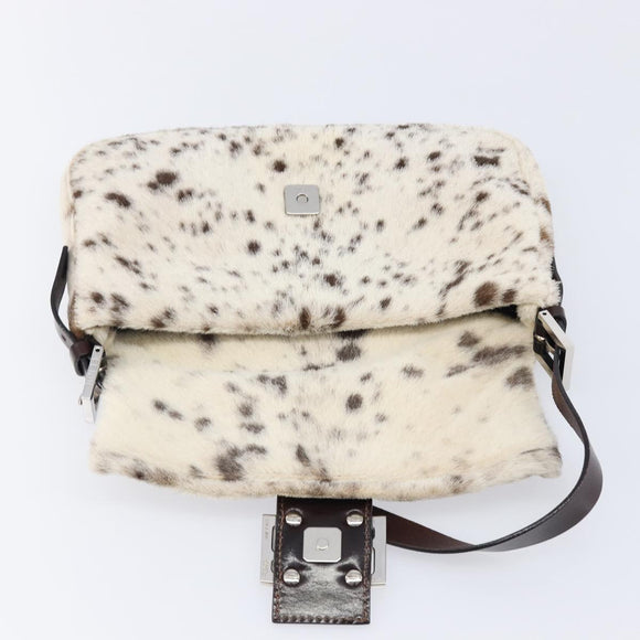 FENDI Mamma Baguette Shoulder Bag Harako leather Ivory Silver Auth 211390SAM