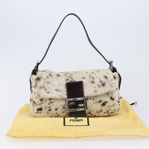 FENDI Mamma Baguette Shoulder Bag Harako leather Ivory Silver Auth 211390SAM