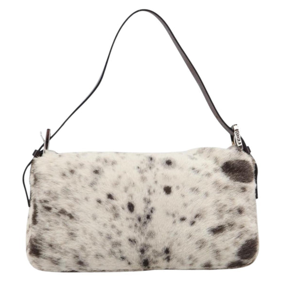 FENDI Mamma Baguette Shoulder Bag Harako leather Ivory Silver Auth 211390SAM