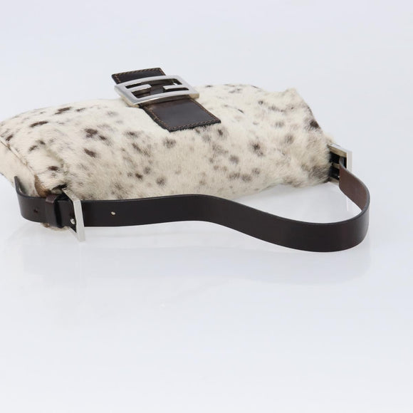 FENDI Mamma Baguette Shoulder Bag Harako leather Ivory Silver Auth 211390SAM