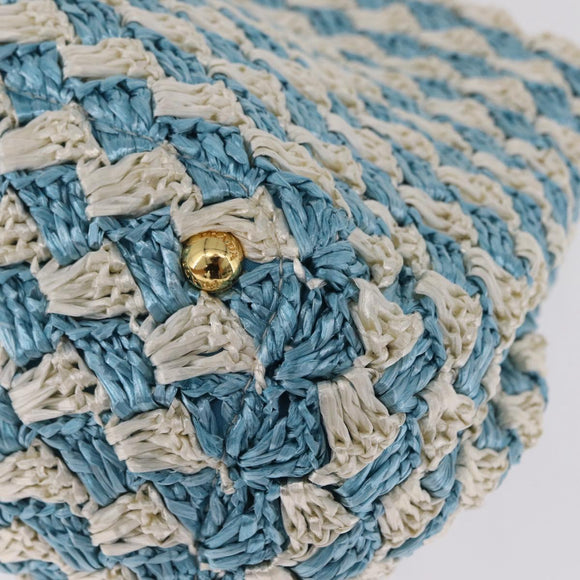 PRADA Hand Bag Raffia Light Blue Gold Auth 211391V