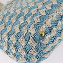 PRADA Hand Bag Raffia Light Blue Gold Auth 211391V-12