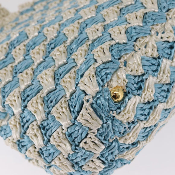 PRADA Hand Bag Raffia Light Blue Gold Auth 211391V