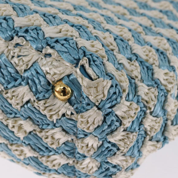 PRADA Hand Bag Raffia Light Blue Gold Auth 211391V