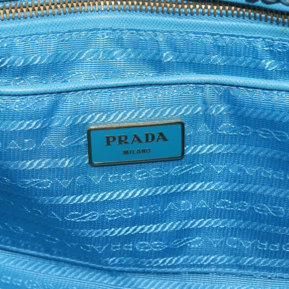 PRADA Hand Bag Raffia Light Blue Gold Auth 211391V