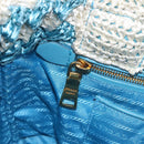 PRADA Hand Bag Raffia Light Blue Gold Auth 211391V-19