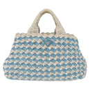 PRADA Hand Bag Raffia Light Blue Gold Auth 211391V-2