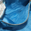 PRADA Hand Bag Raffia Light Blue Gold Auth 211391V-20