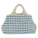 PRADA Hand Bag Raffia Light Blue Gold Auth 211391V-3