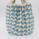 PRADA Hand Bag Raffia Light Blue Gold Auth 211391V-4