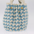 PRADA Hand Bag Raffia Light Blue Gold Auth 211391V-5
