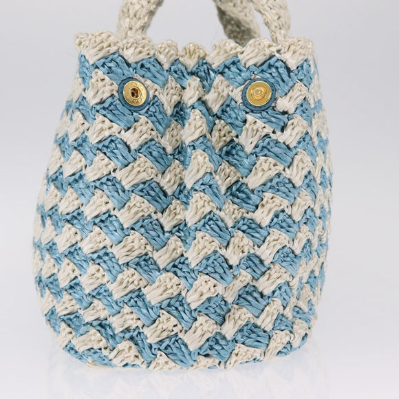 PRADA Hand Bag Raffia Light Blue Gold Auth 211391V