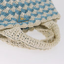 PRADA Hand Bag Raffia Light Blue Gold Auth 211391V-7