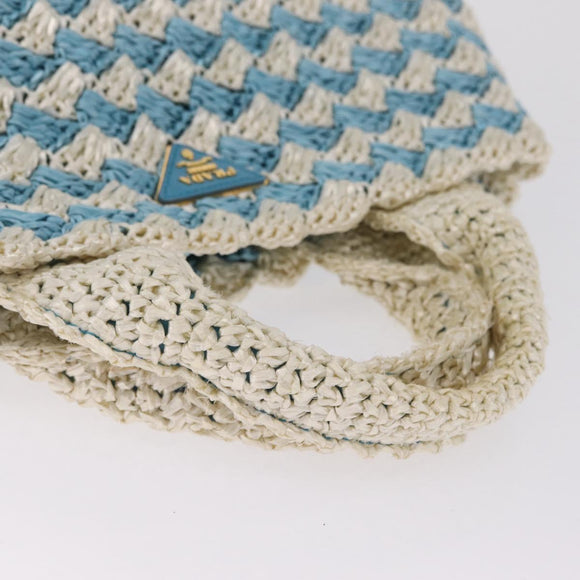 PRADA Hand Bag Raffia Light Blue Gold Auth 211391V