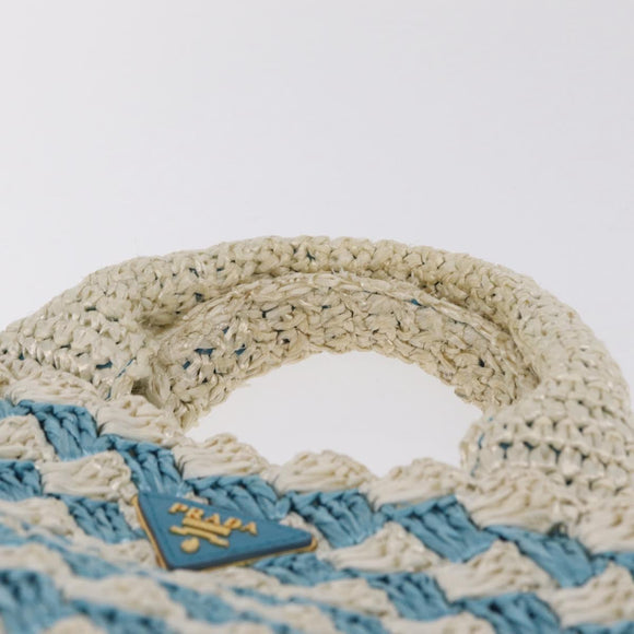 PRADA Hand Bag Raffia Light Blue Gold Auth 211391V
