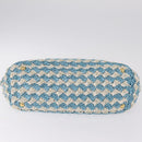 PRADA Hand Bag Raffia Light Blue Gold Auth 211391V-9