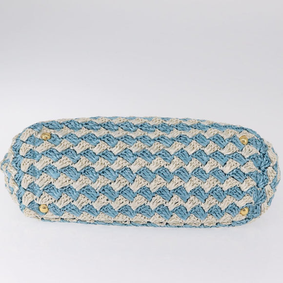 PRADA Hand Bag Raffia Light Blue Gold Auth 211391V