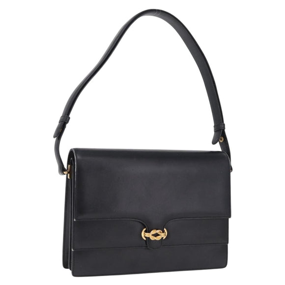 GUCCI Shoulder Bag Leather Black Gold Auth 211394V