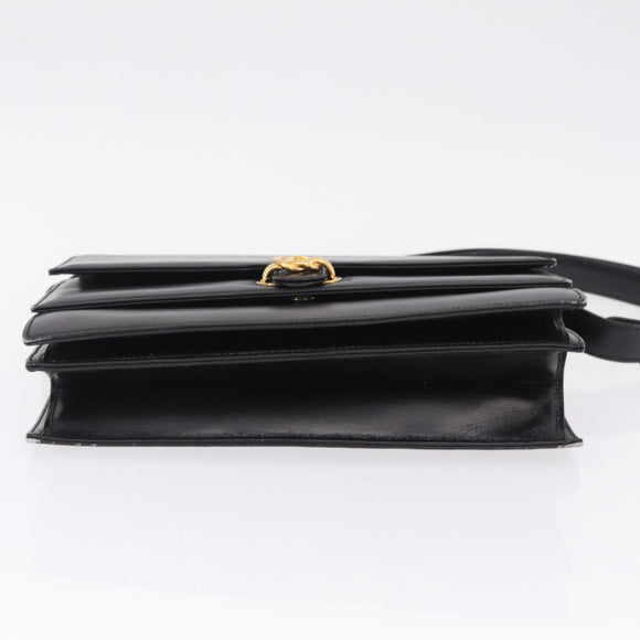 GUCCI Shoulder Bag Leather Black Gold Auth 211394V