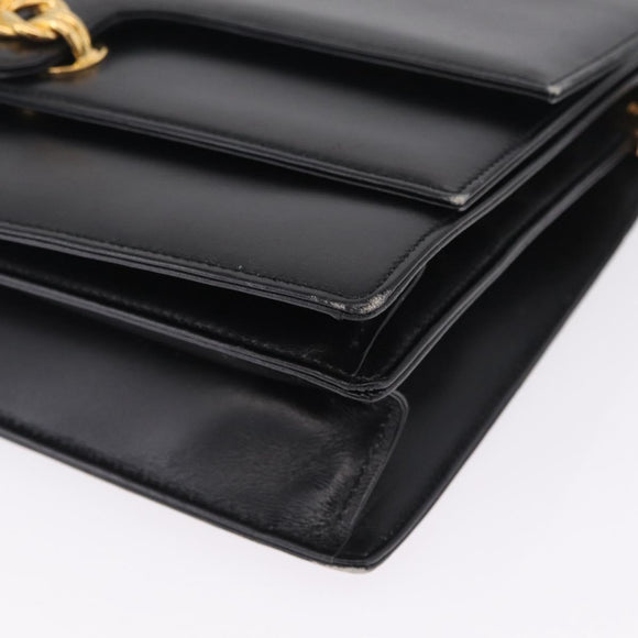 GUCCI Shoulder Bag Leather Black Gold Auth 211394V