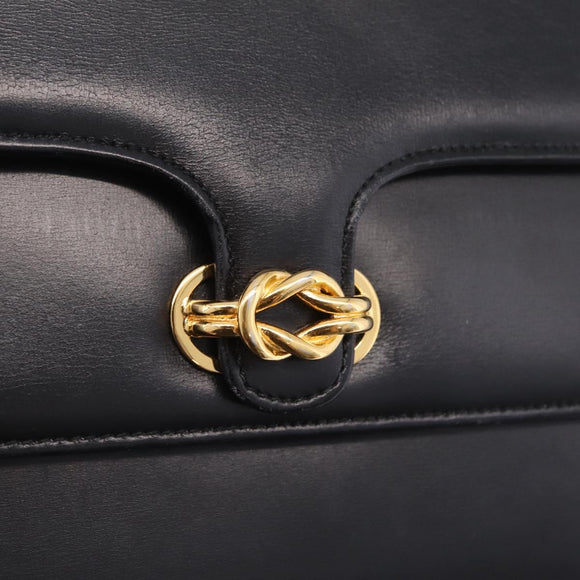 GUCCI Shoulder Bag Leather Black Gold Auth 211394V