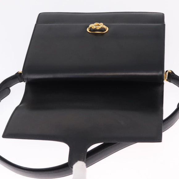 GUCCI Shoulder Bag Leather Black Gold Auth 211394V