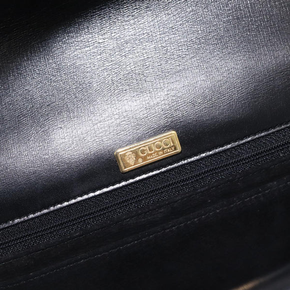 GUCCI Shoulder Bag Leather Black Gold Auth 211394V