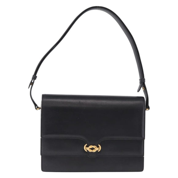 GUCCI Shoulder Bag Leather Black Gold Auth 211394V