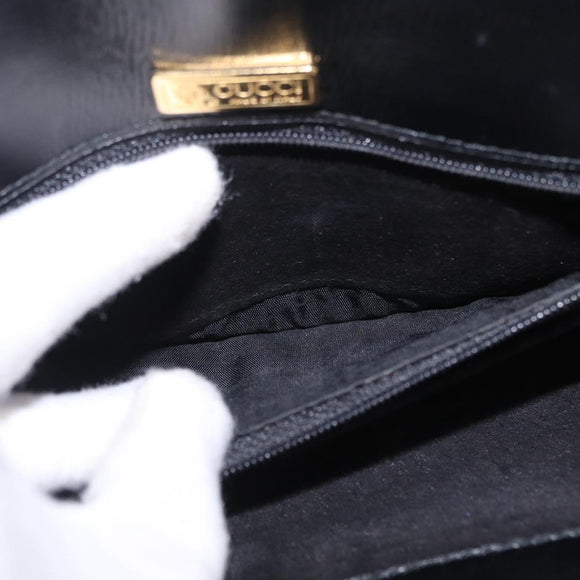 GUCCI Shoulder Bag Leather Black Gold Auth 211394V