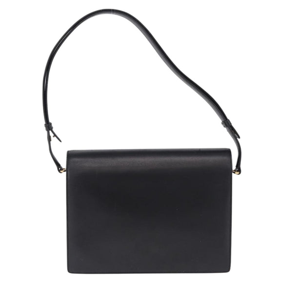 GUCCI Shoulder Bag Leather Black Gold Auth 211394V