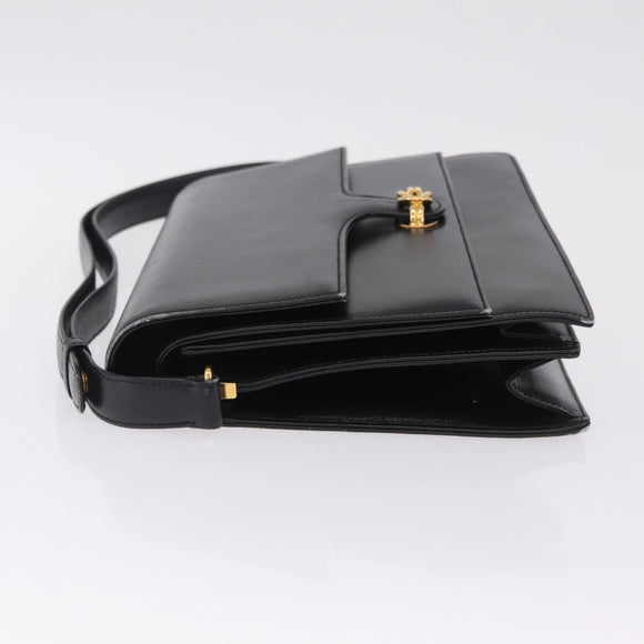 GUCCI Shoulder Bag Leather Black Gold Auth 211394V