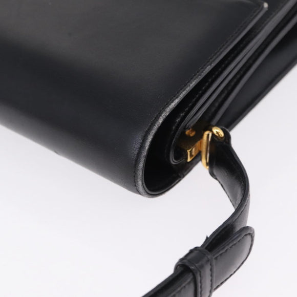 GUCCI Shoulder Bag Leather Black Gold Auth 211394V