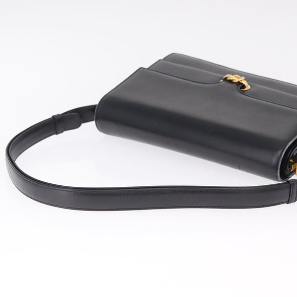 GUCCI Shoulder Bag Leather Black Gold Auth 211394V