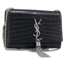 Saint Laurent Kate Chain Shoulder Bag Leather Black Silver Auth 211403M-1
