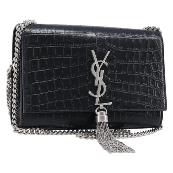 Saint Laurent Kate Chain Shoulder Bag Leather Black Silver Auth 211403M