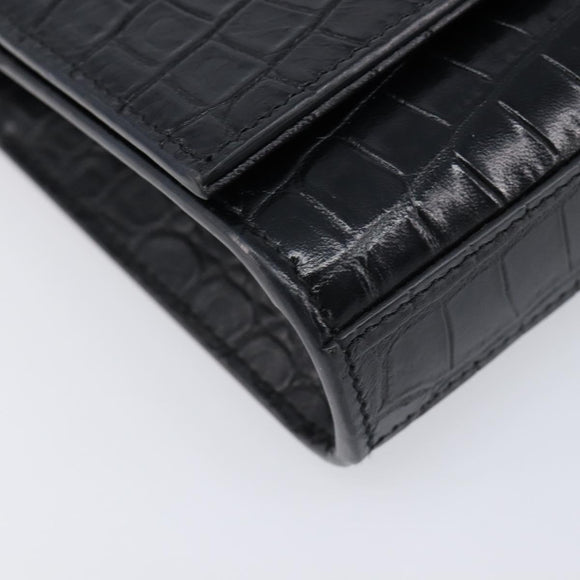 Saint Laurent Kate Chain Shoulder Bag Leather Black Silver Auth 211403M