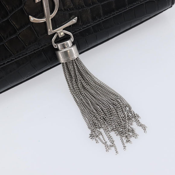 Saint Laurent Kate Chain Shoulder Bag Leather Black Silver Auth 211403M