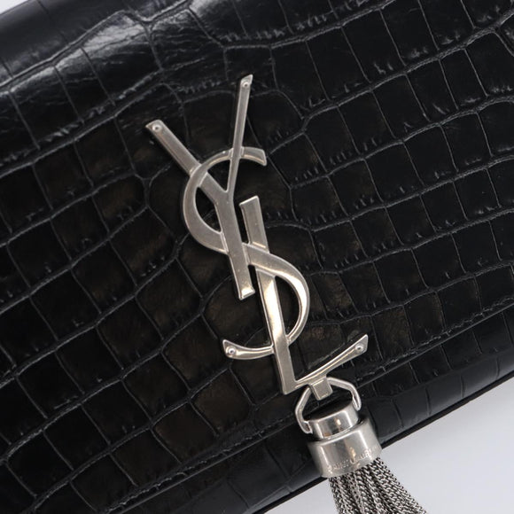 Saint Laurent Kate Chain Shoulder Bag Leather Black Silver Auth 211403M
