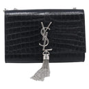Saint Laurent Kate Chain Shoulder Bag Leather Black Silver Auth 211403M-2