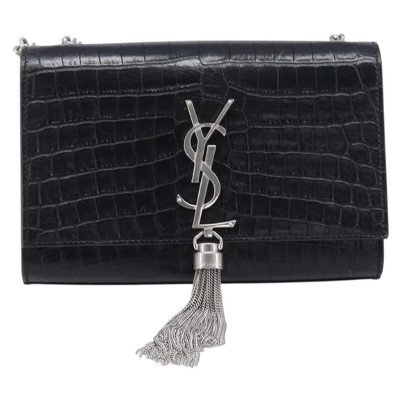 Saint Laurent Kate Chain Shoulder Bag Leather Black Silver Auth 211403M