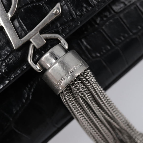 Saint Laurent Kate Chain Shoulder Bag Leather Black Silver Auth 211403M