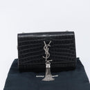 Saint Laurent Kate Chain Shoulder Bag Leather Black Silver Auth 211403M-28