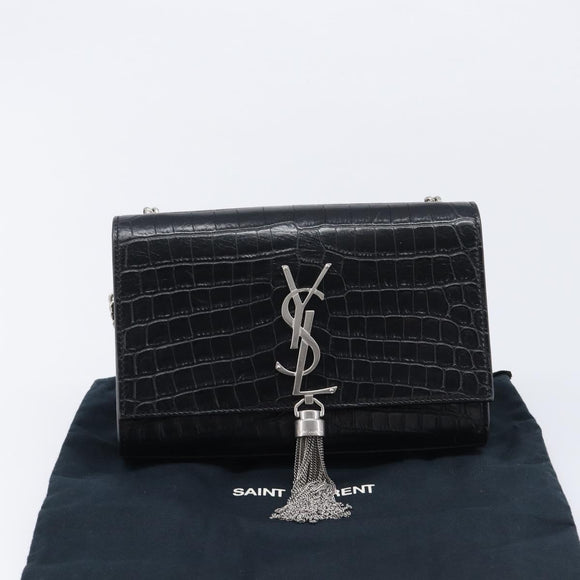 Saint Laurent Kate Chain Shoulder Bag Leather Black Silver Auth 211403M