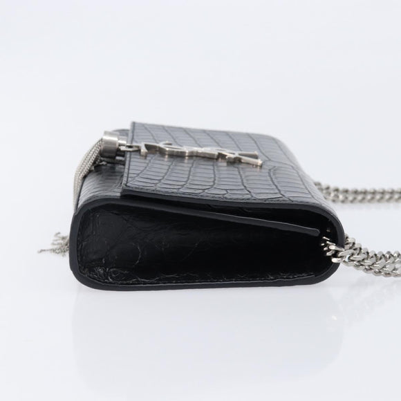 Saint Laurent Kate Chain Shoulder Bag Leather Black Silver Auth 211403M