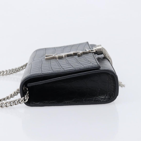 Saint Laurent Kate Chain Shoulder Bag Leather Black Silver Auth 211403M