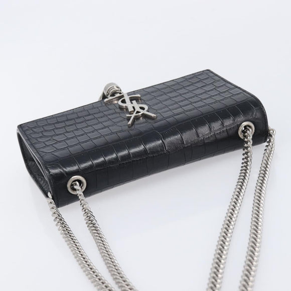 Saint Laurent Kate Chain Shoulder Bag Leather Black Silver Auth 211403M