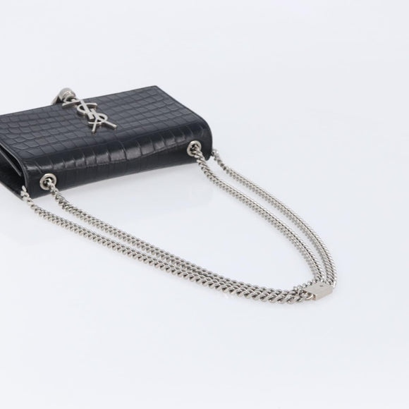 Saint Laurent Kate Chain Shoulder Bag Leather Black Silver Auth 211403M