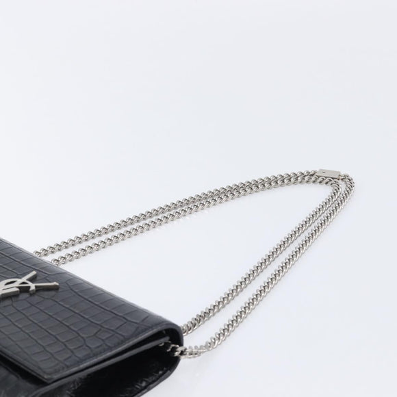 Saint Laurent Kate Chain Shoulder Bag Leather Black Silver Auth 211403M