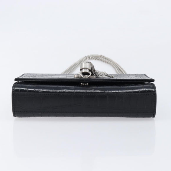 Saint Laurent Kate Chain Shoulder Bag Leather Black Silver Auth 211403M